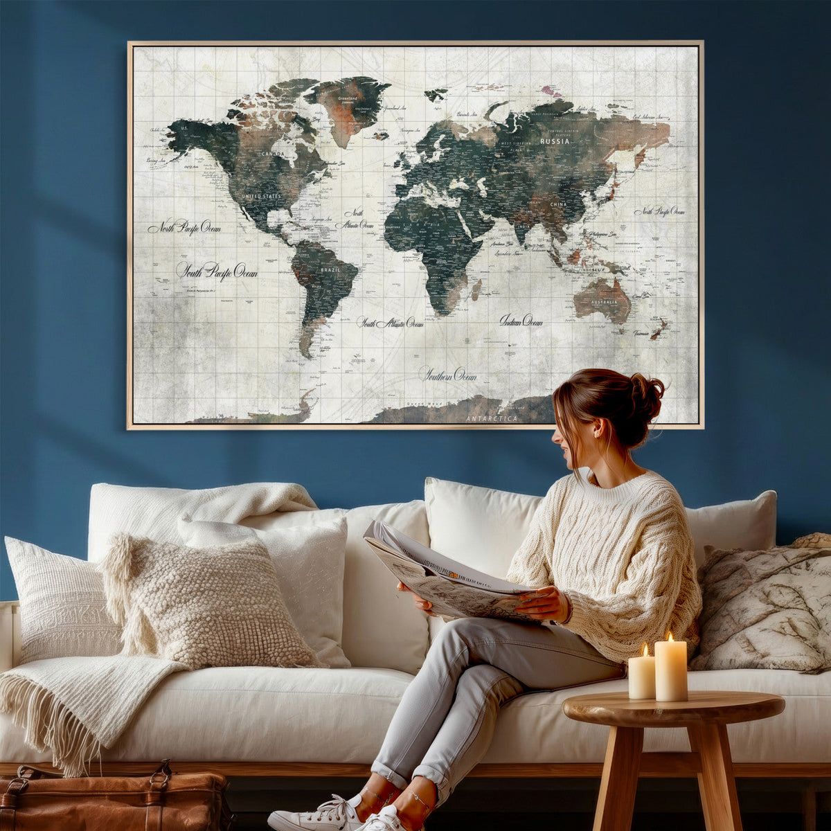 World Map Canvas Print – Framed Travel Map Wall Art for