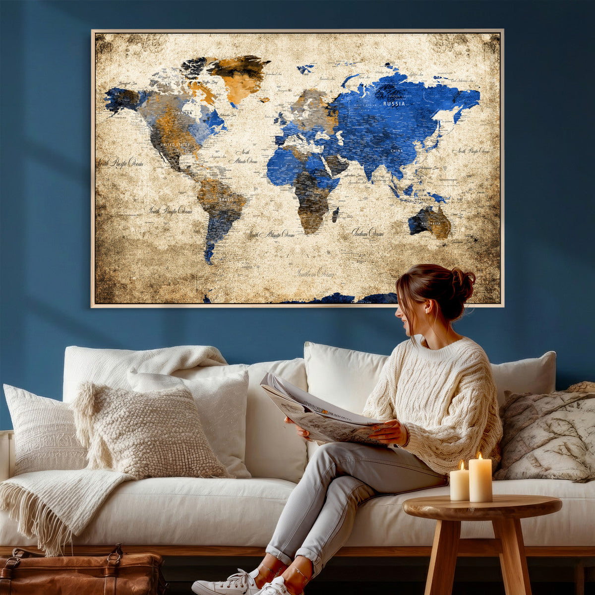 World Map Canvas Print – Colorful Abstract Travel Map,