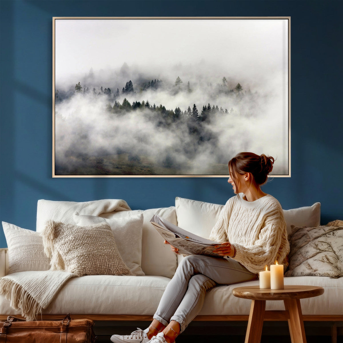 Foggy Forest Wall Art Canvas Print, Misty Pine Tree