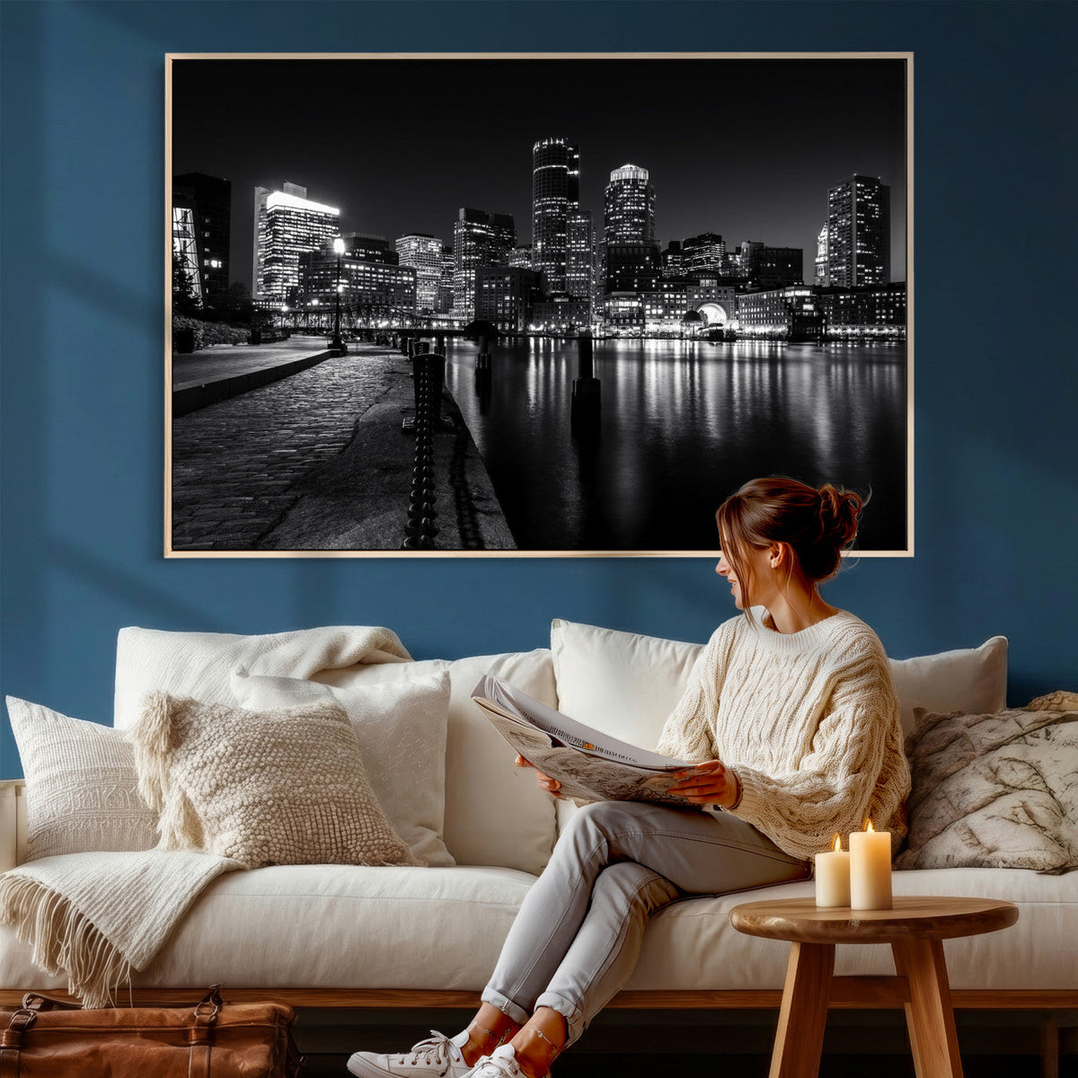 Boston Wall Art Canvas Print, Boston City Downtown Night