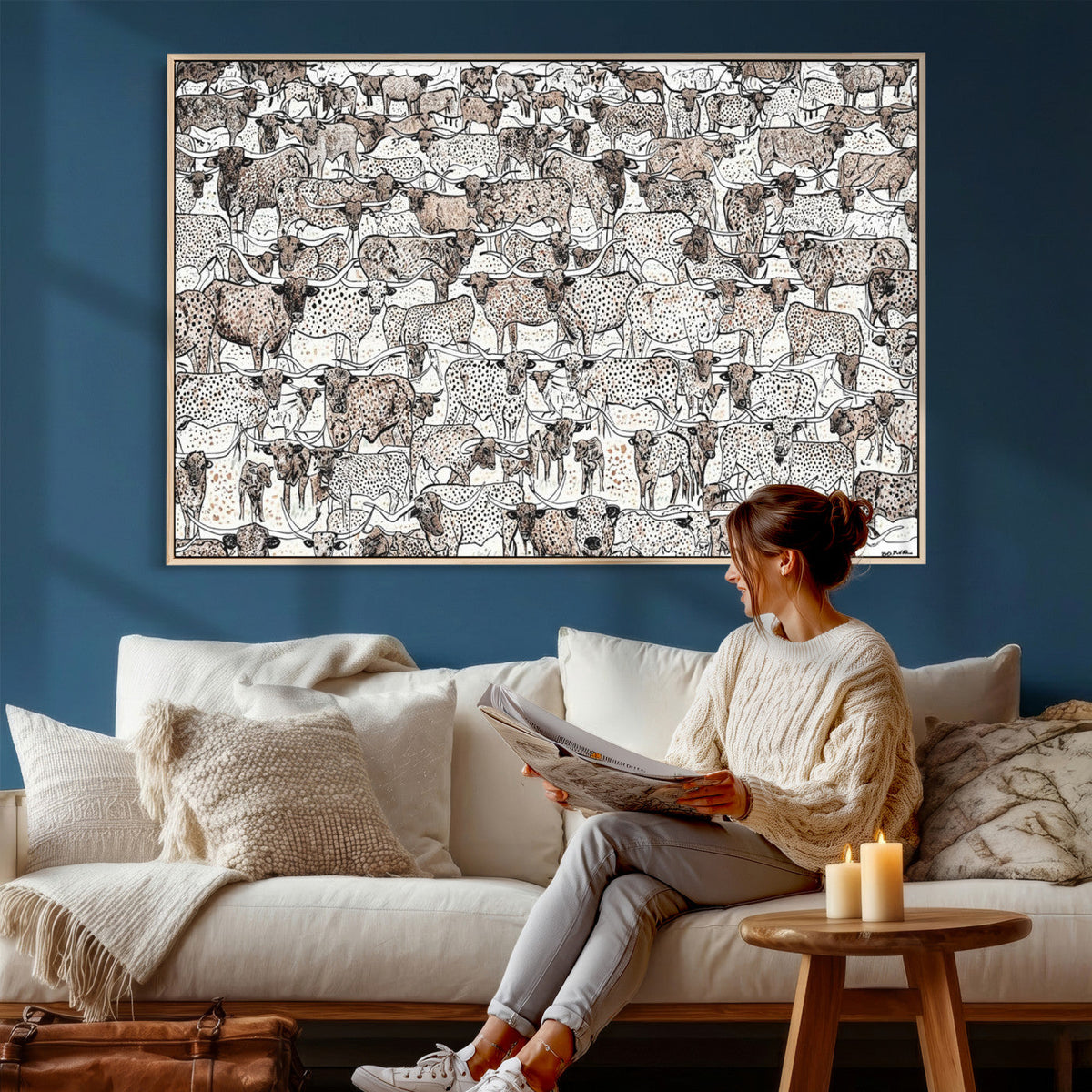 Abstract Texas Cow Wall Art Canvas Print - Farm Longhorn