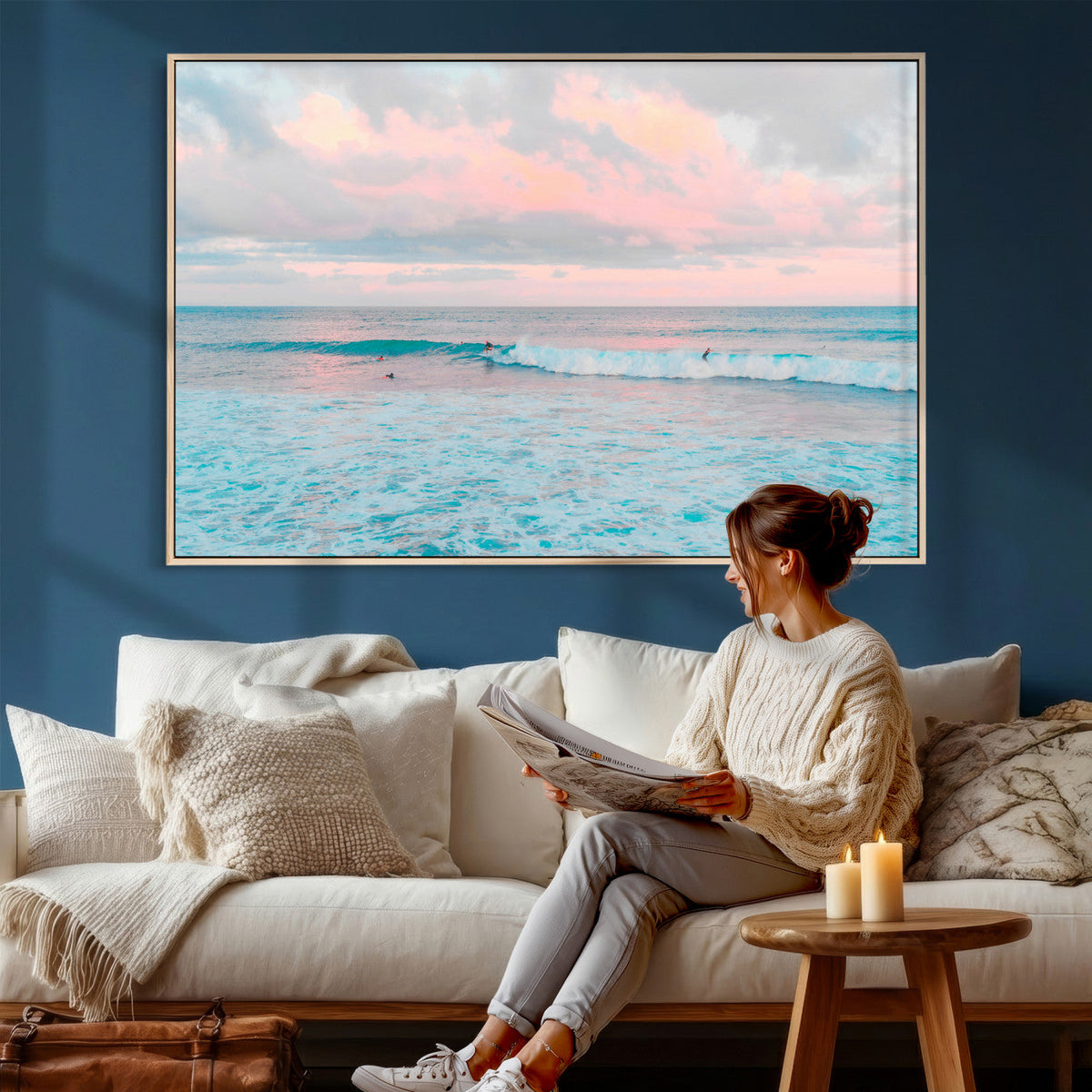 Ocean Wave Wall Art Canvas Print, Pastel Surf Seascape