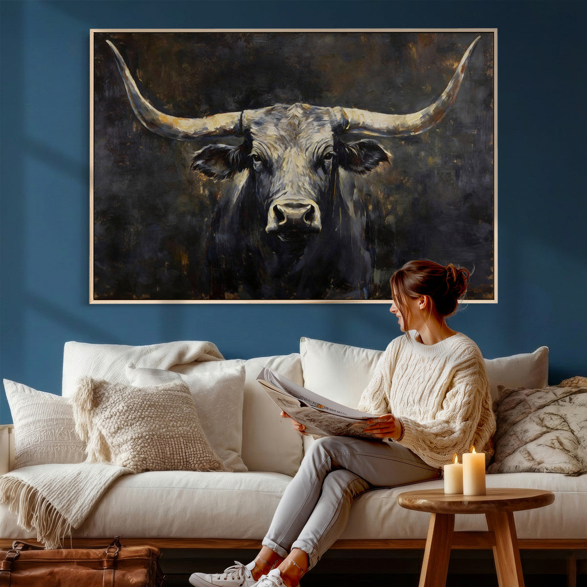 Rustic Longhorn Bull Wall Art Canvas Print – Vintage Western