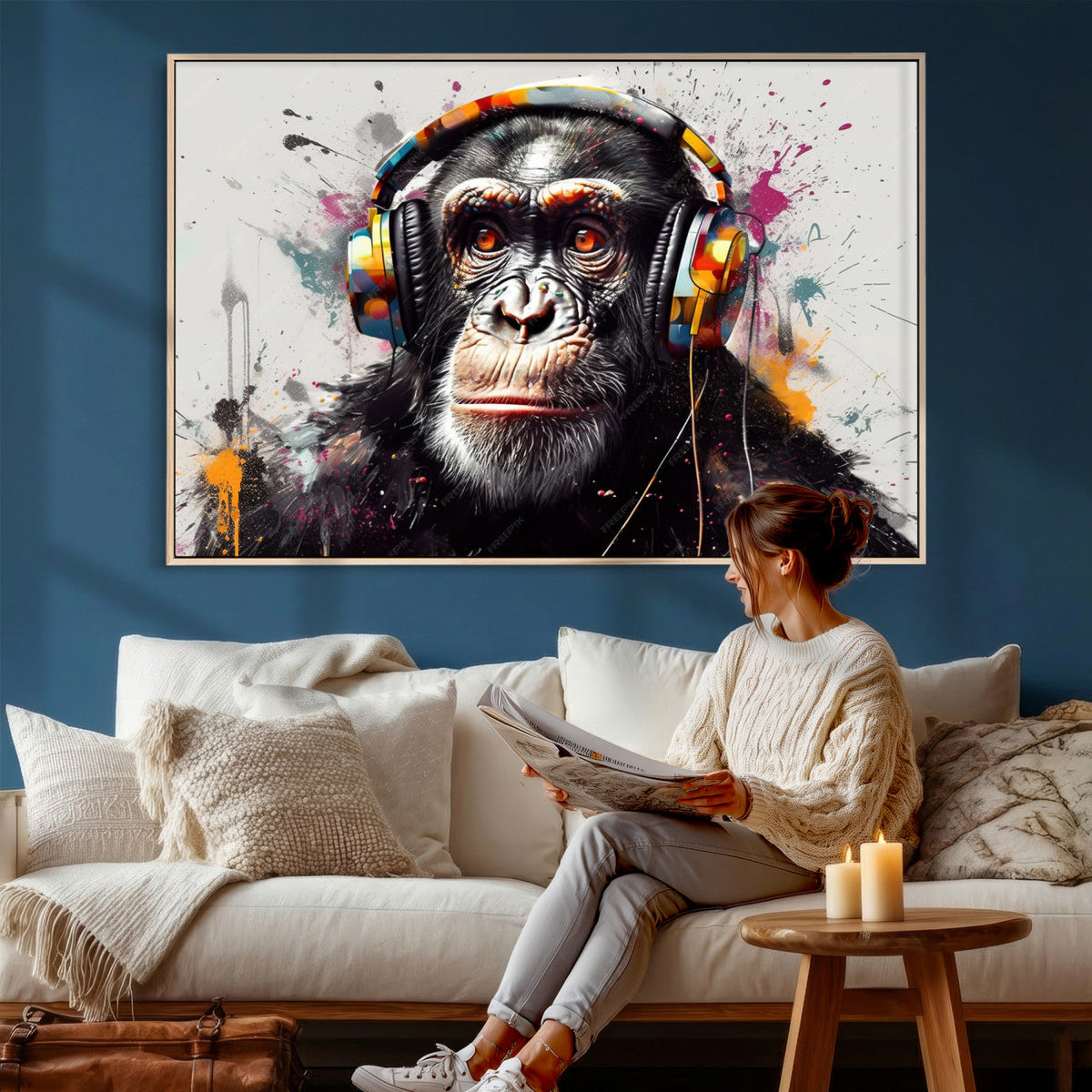 Dj Monkey Wall Art Canvas Print – Colorful Pop Art Banksy
