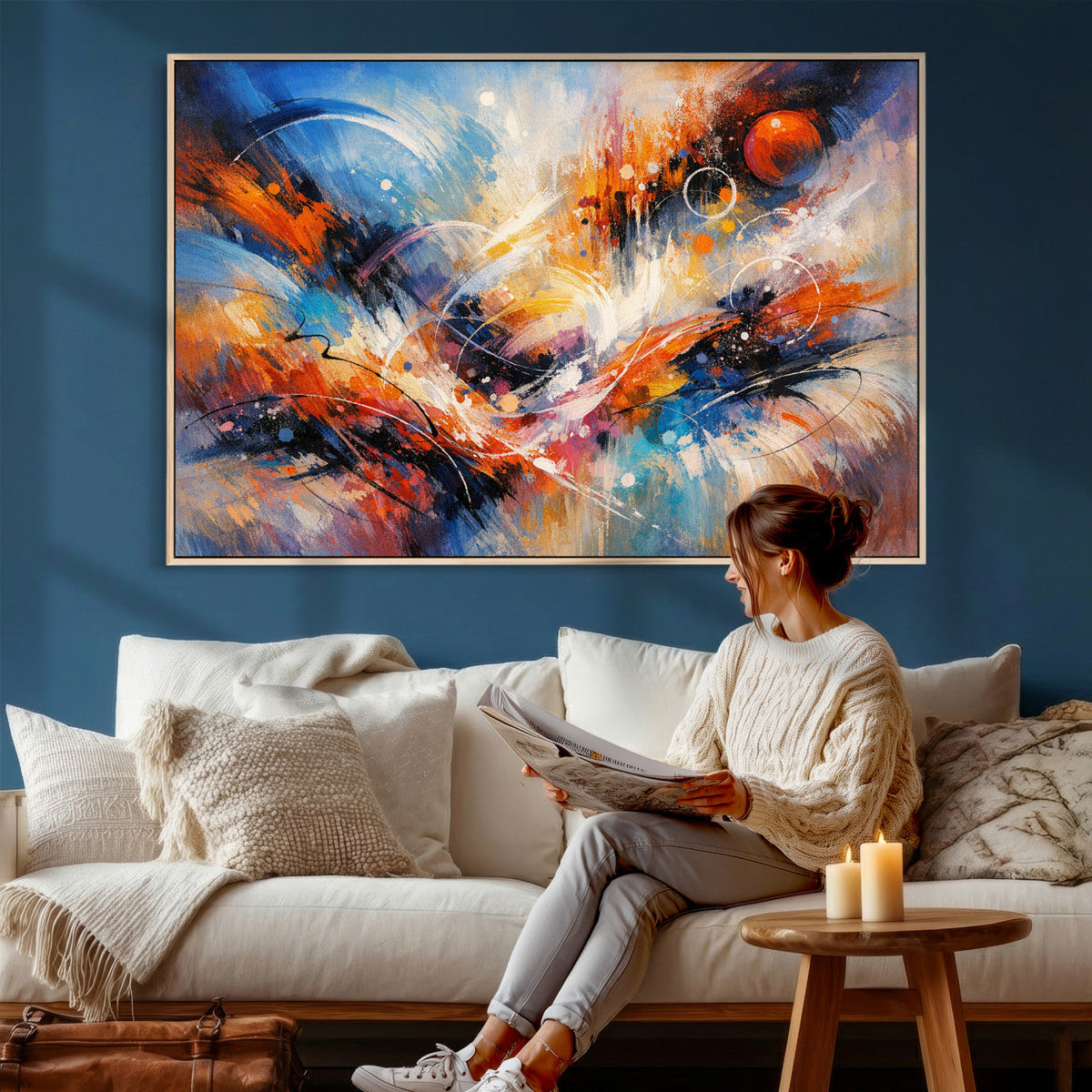 Lyrical Abstraction Wall Art Canvas Print, Orange Blue