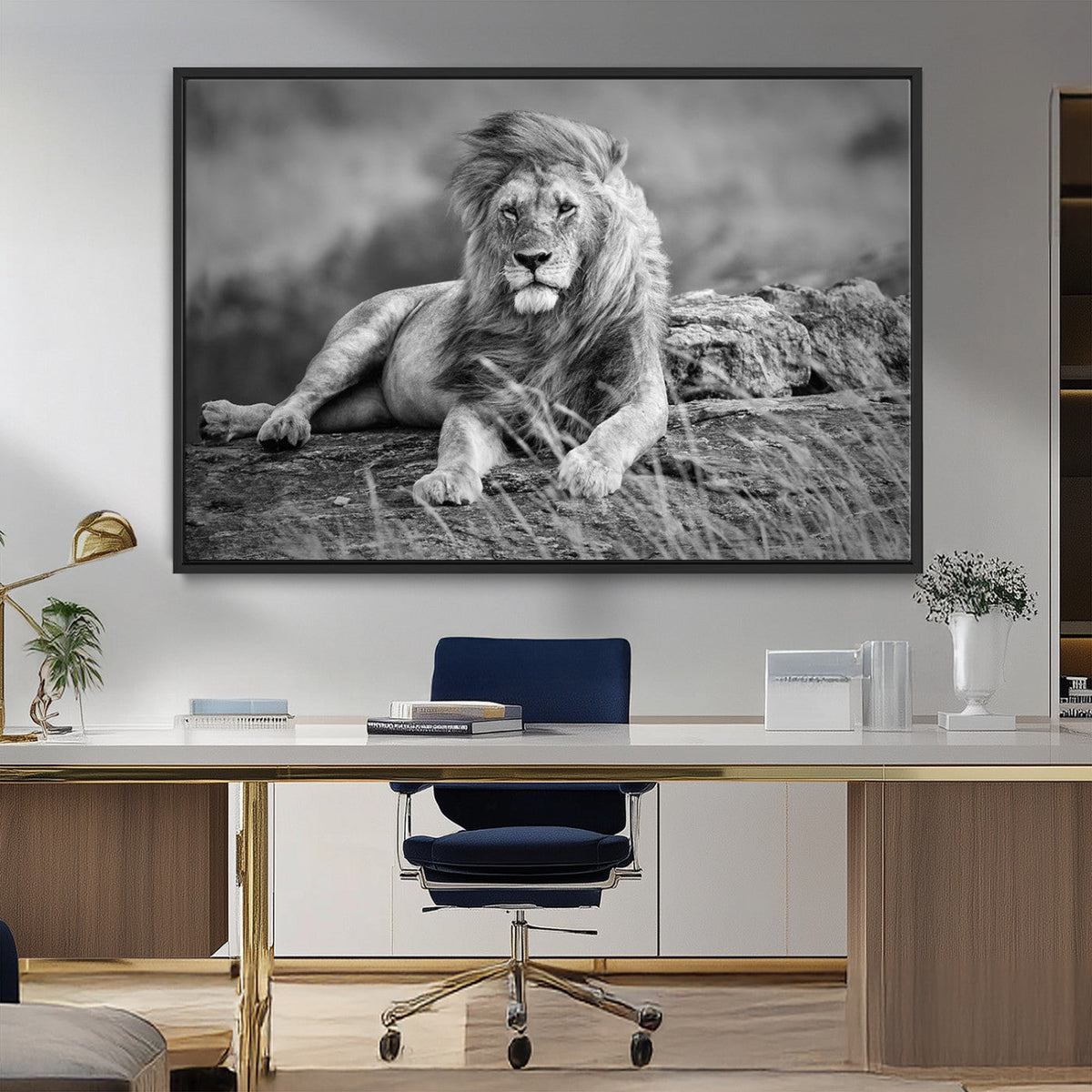King Forest Lion Wall Art Canvas Print – Framed Majestic