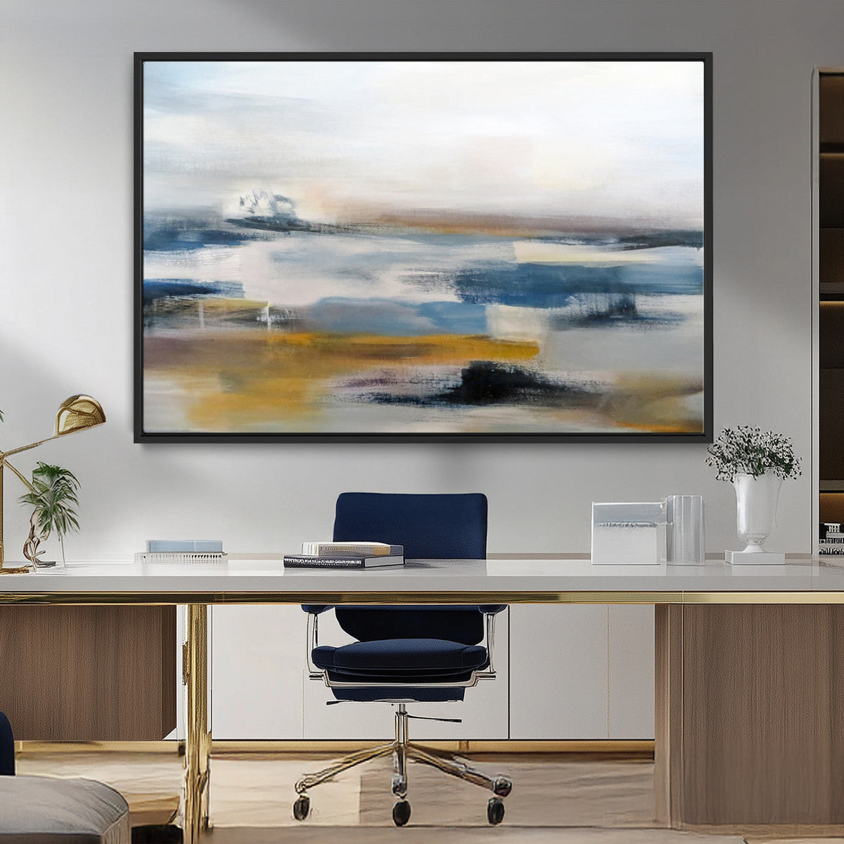 Abstract Landscape Wall Art Canvas | 3 Panel Modern Blue,