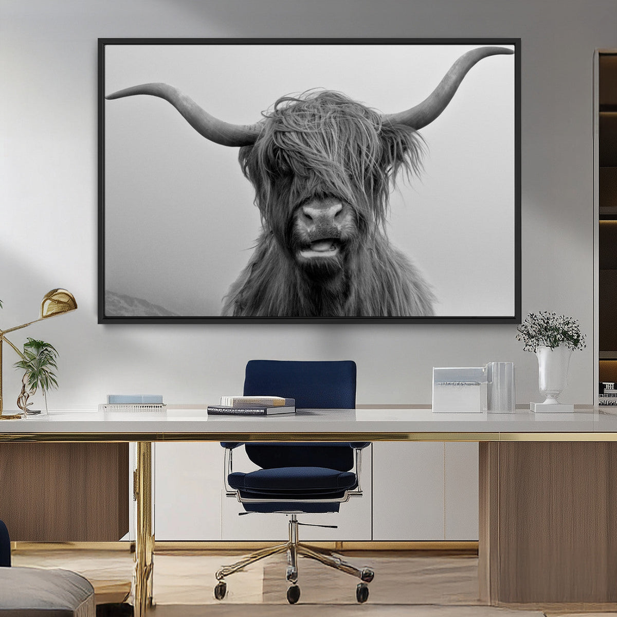 Texas Cow Wall Art Canvas, Texas Longhorn Cattle Canvas