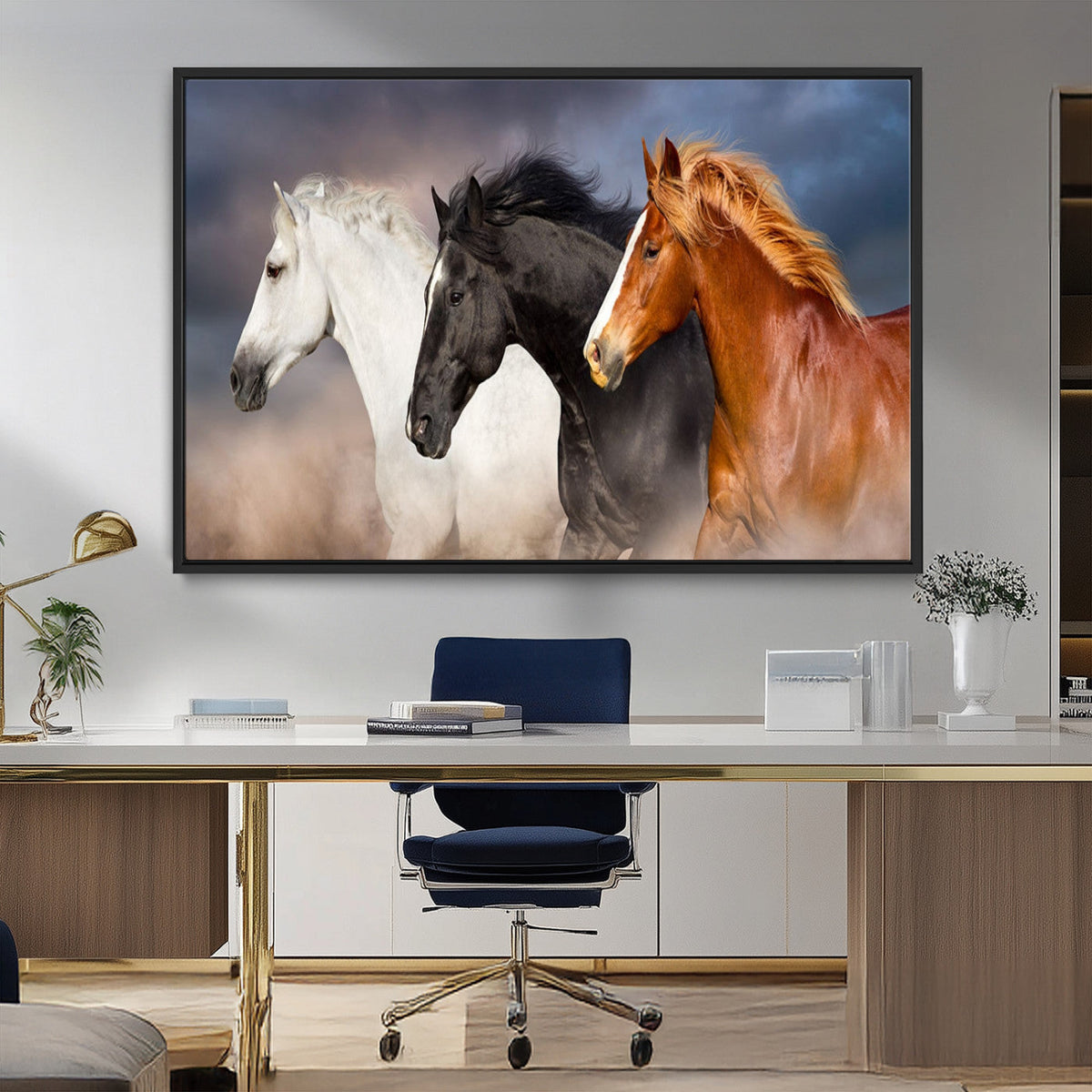 Animal Wall Art Three Horses Farmhouse Art Canvas, Framed