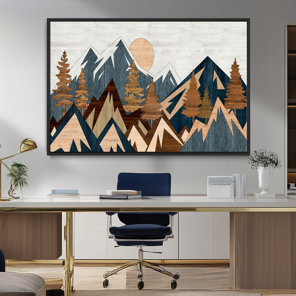 Abstract Wood Panel Effect Mountain Range Top Wall Art