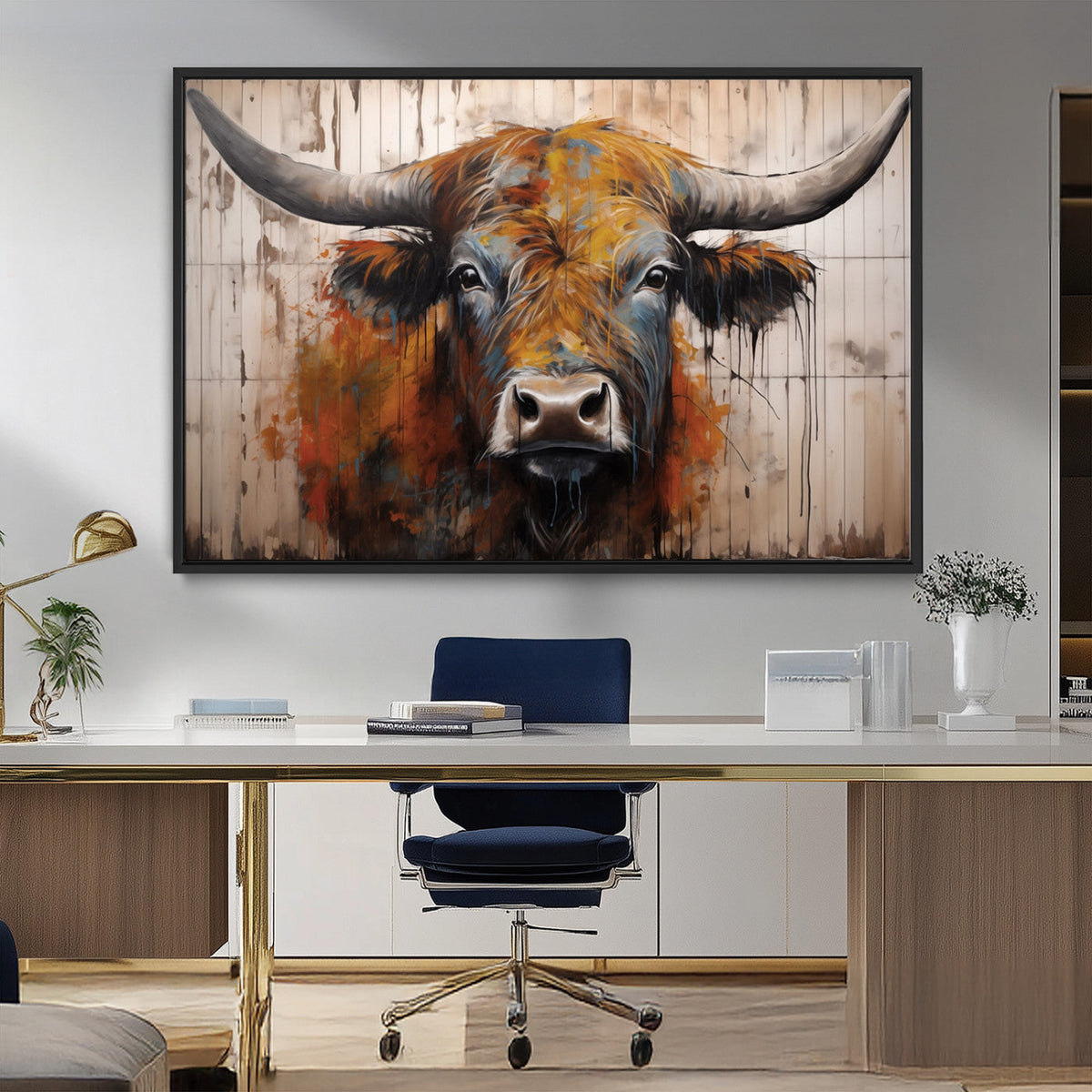 Abstract Bull Highland Cow Canvas Wall Art Print – Vibrant