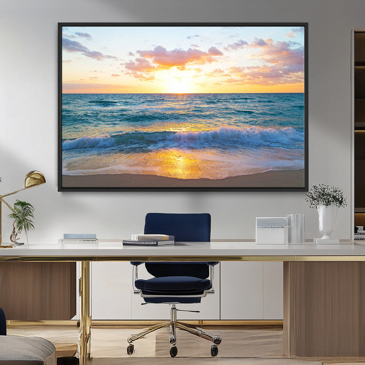Golden Sunset Over Ocean Waves - Serene Coastal Triptych