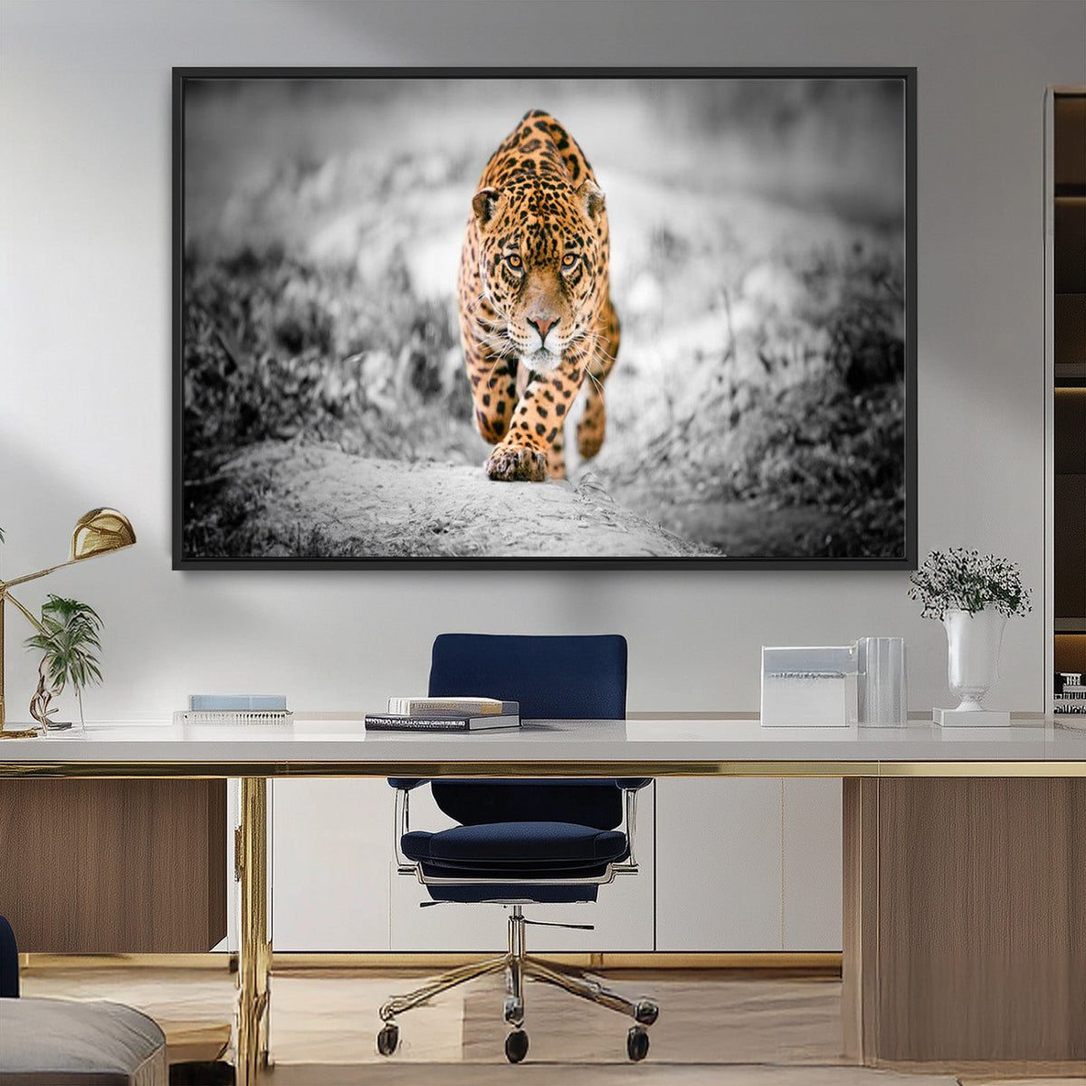 Jaguar Wall Art Canvas Print - Majestic Big Cat in Focused
