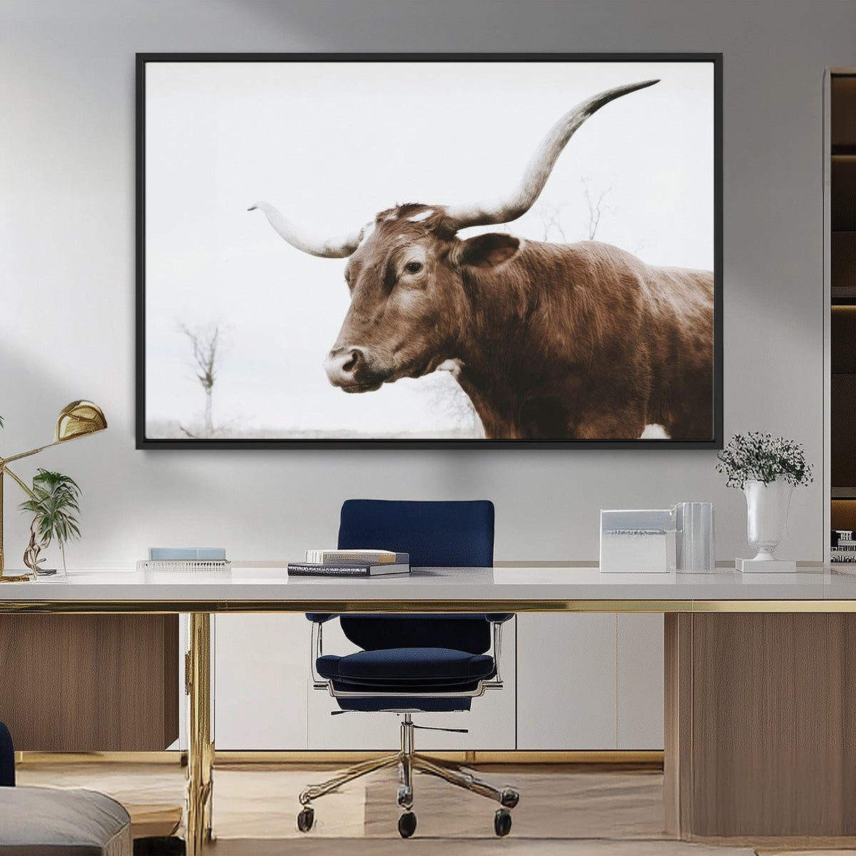 Rustic Bull Wall Art Canvas Print – Modern Longhorn