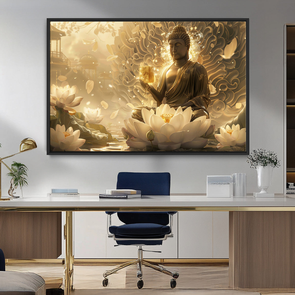 Golden Buddha Wall Art | Yoga Room Decor and Meditation Room