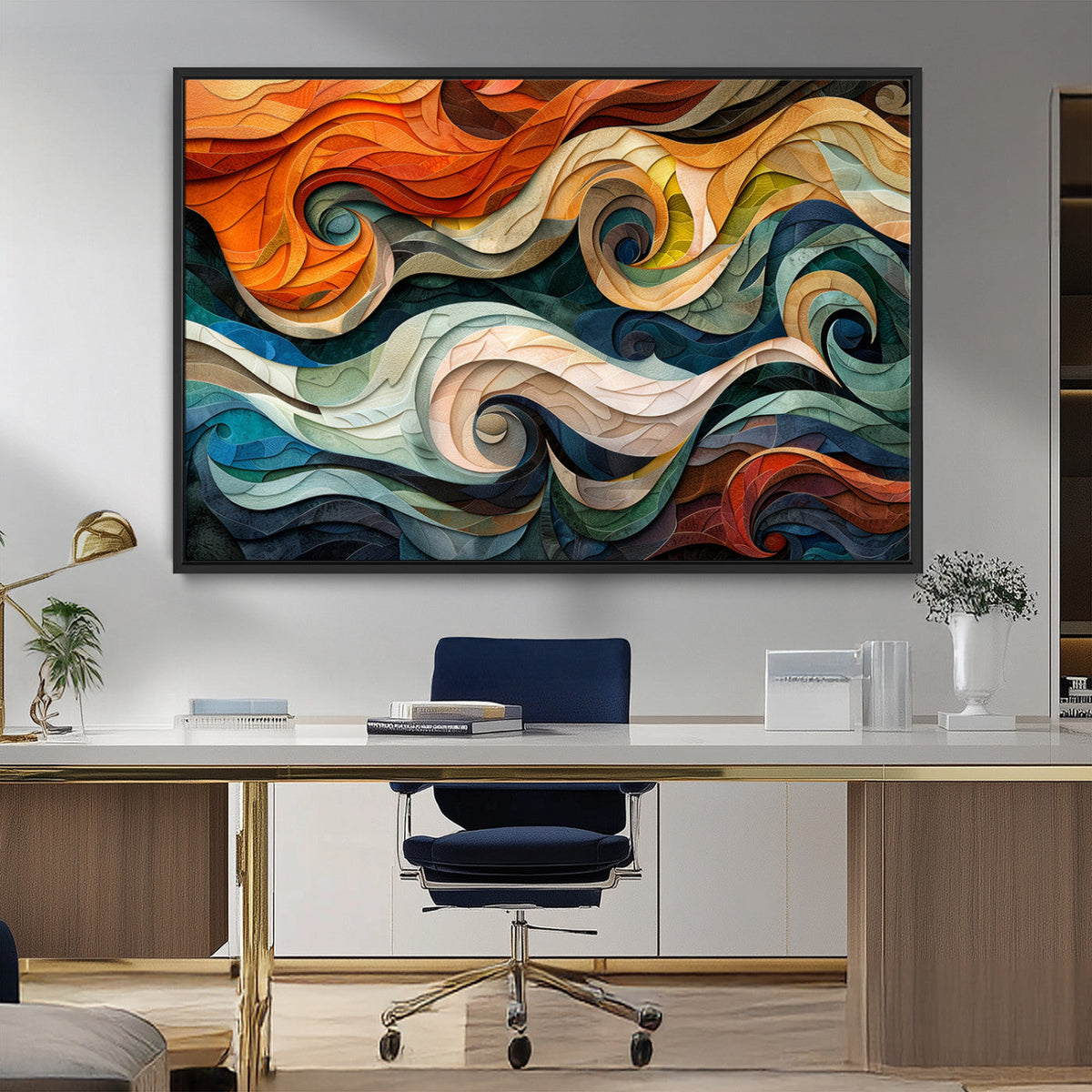 Abstract Wave Wall Art | Ready to Hang Framed Canvas Print |