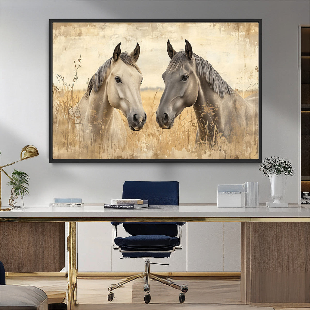Chines Ink Style Grunge Horses Wall Art Canvas Print