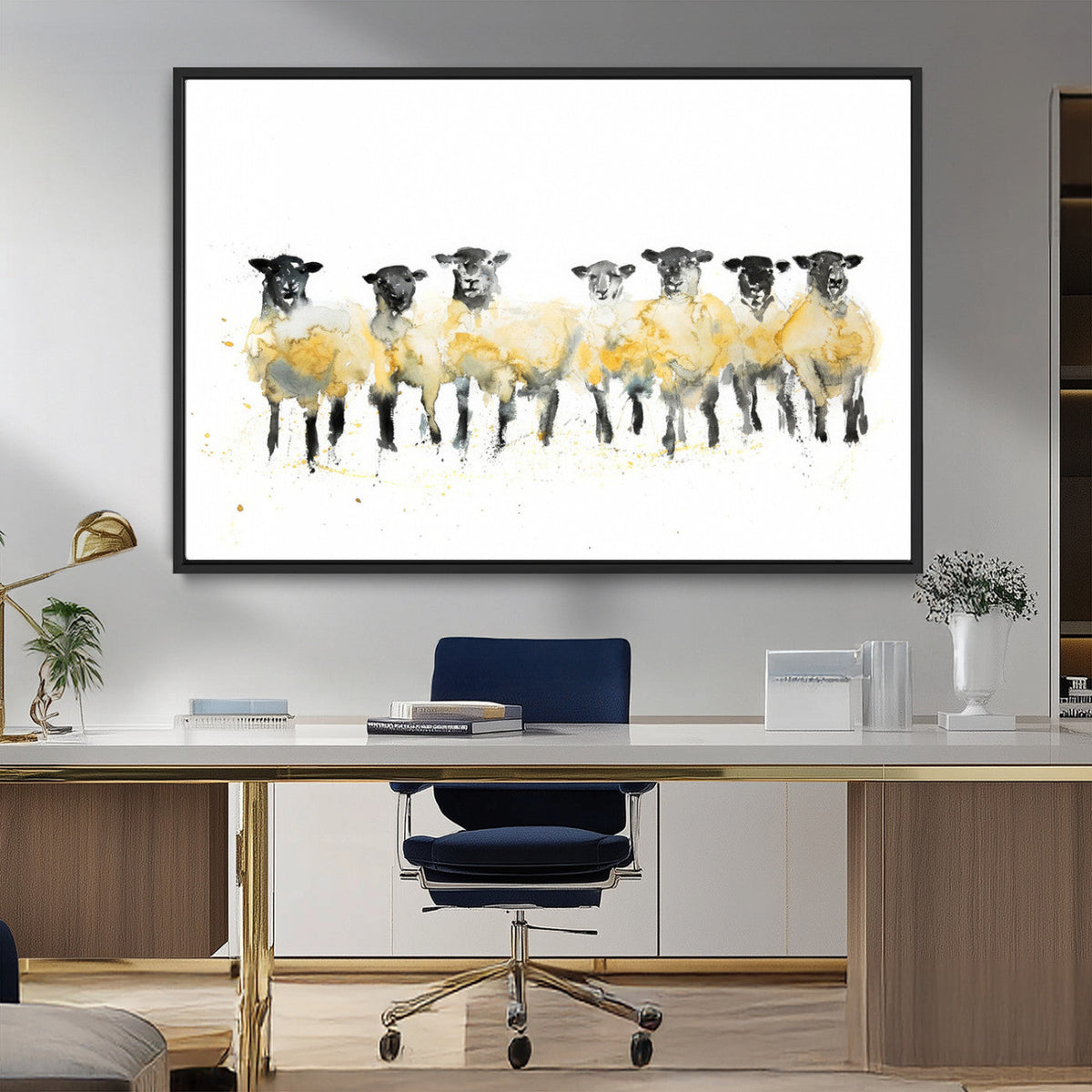 Farmhouse Wall Art Sheep Print | Ready to Hang Framed Canvas