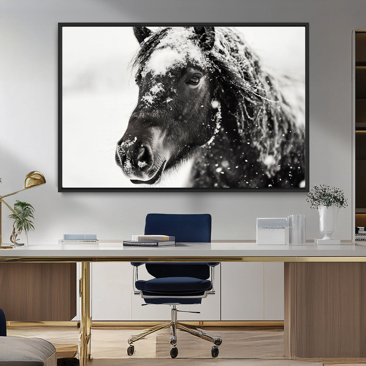 Framed Black and White Horse Wall Art | Ready to Hang and
