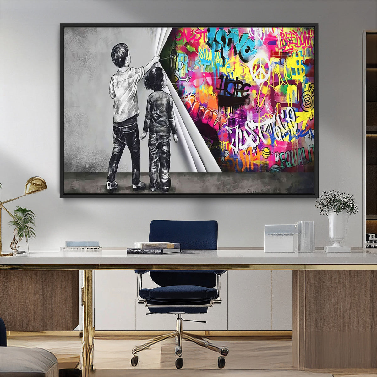 Banksy Print - Street Art Canvas Wall Art - Kids Revealing