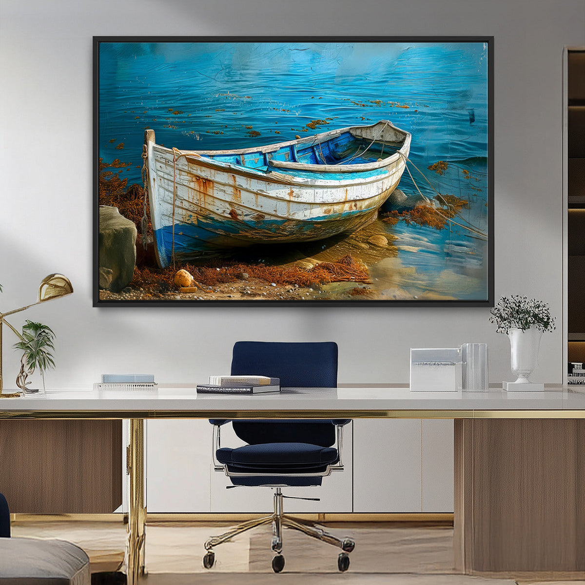 Vintage Boat on Tranquil Waters | Coastal Wall Art for