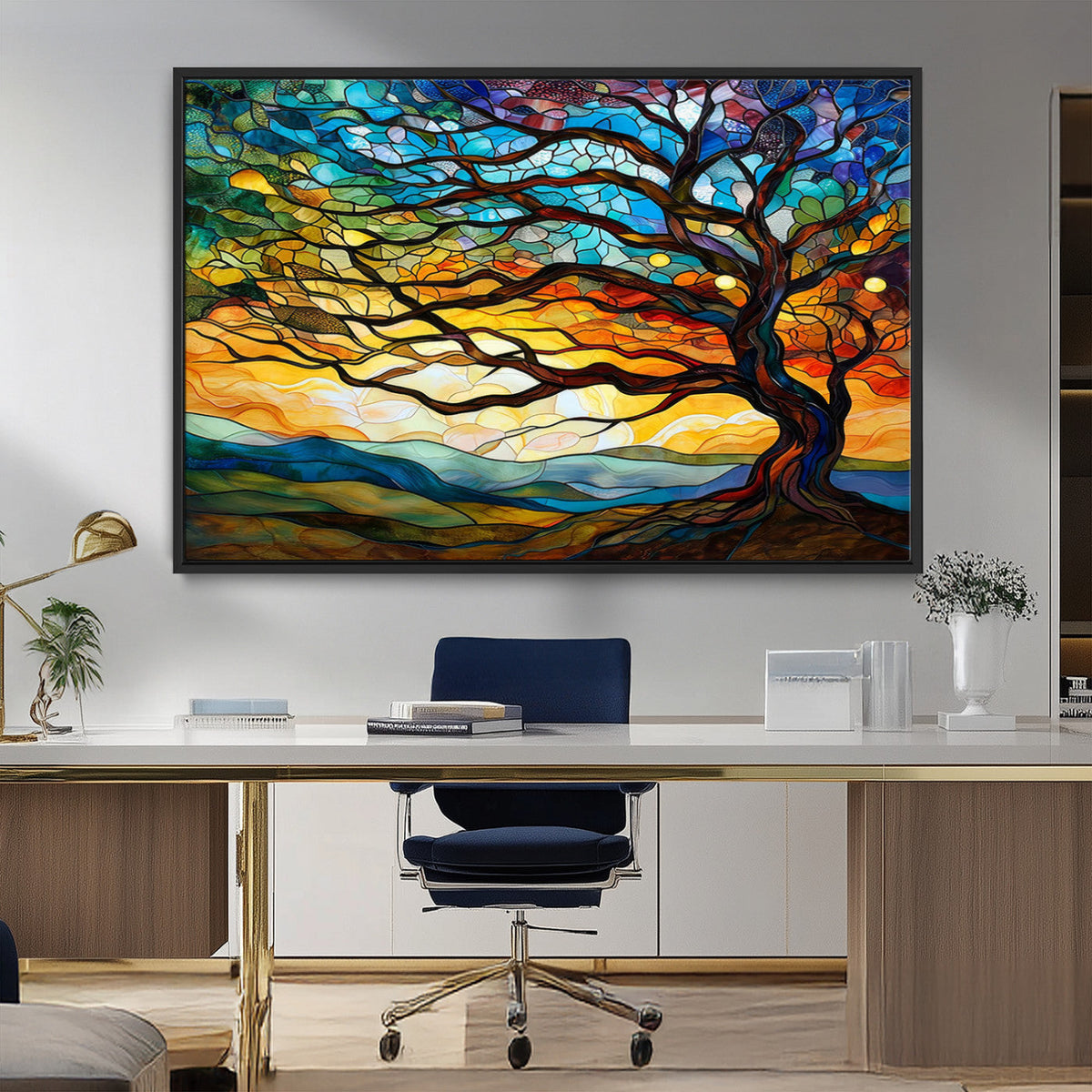 Vibrant Mosaic Tree of Life Wall Art | Stained Glass Style