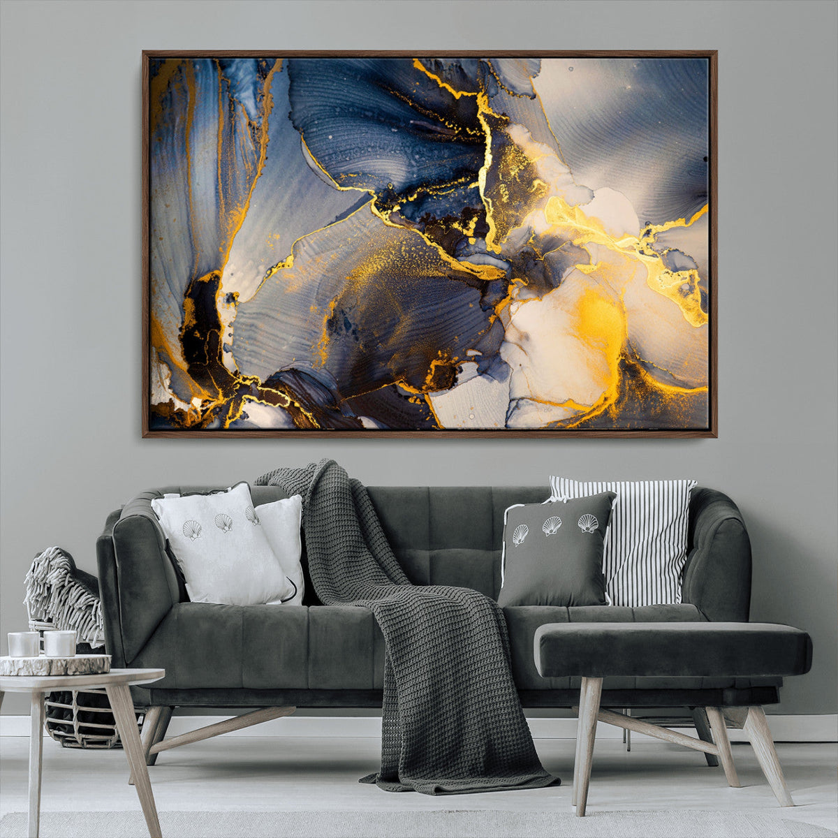Large Abstract Wall Art Print - Gold and Blue Abstract