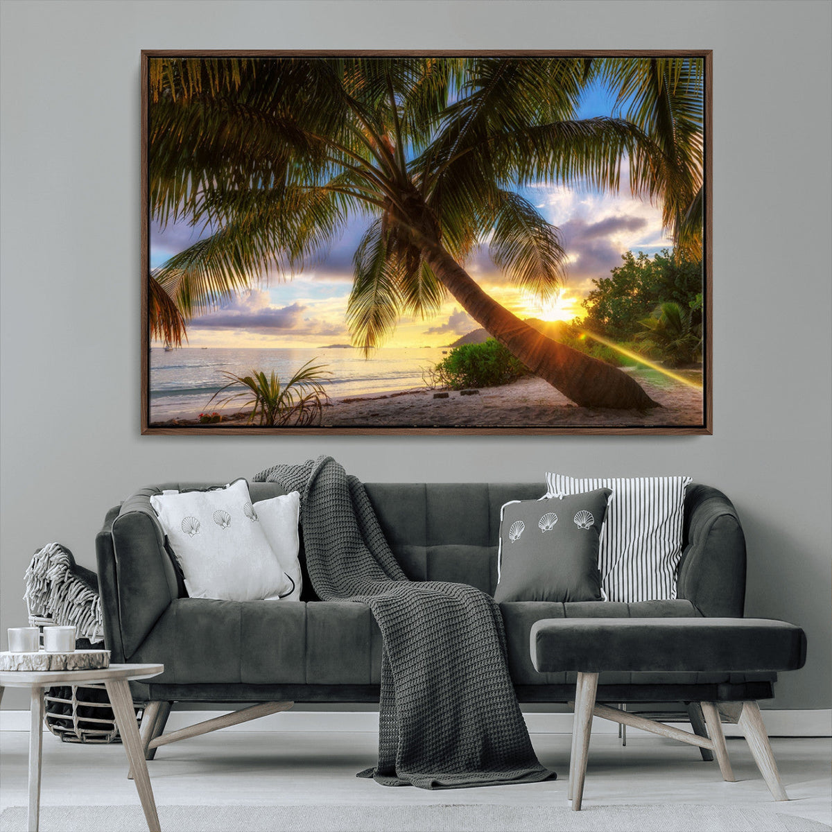 Tropical Island Sunset on the Beach Palms Wall Art Canvas