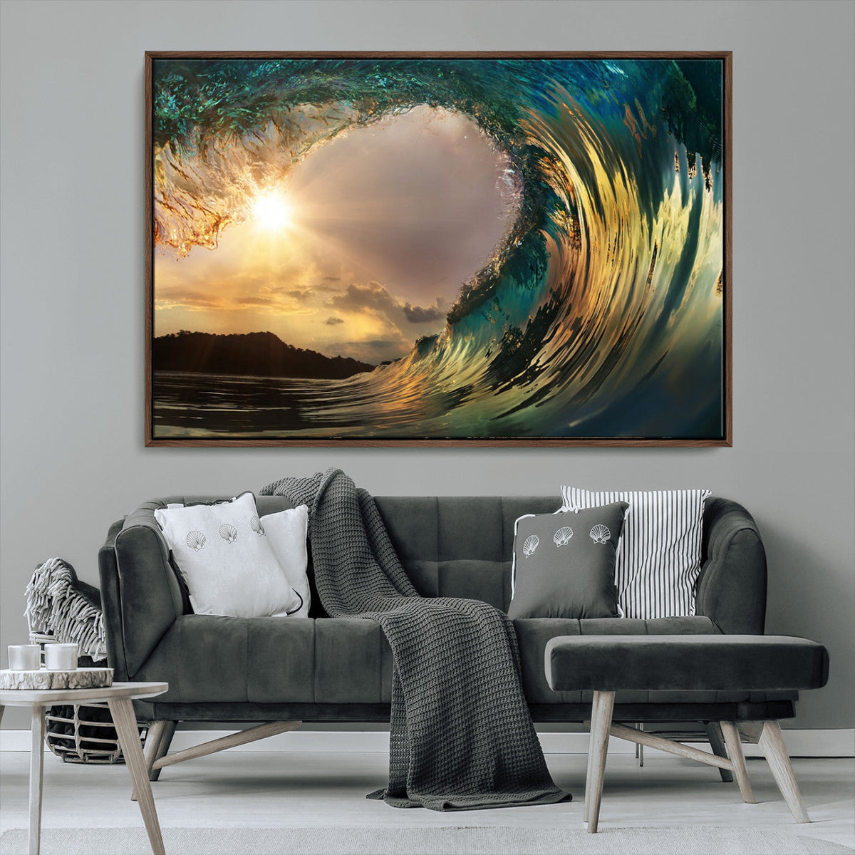 Golden Wave Sunset Canvas Print – Large Coastal Wall Art for