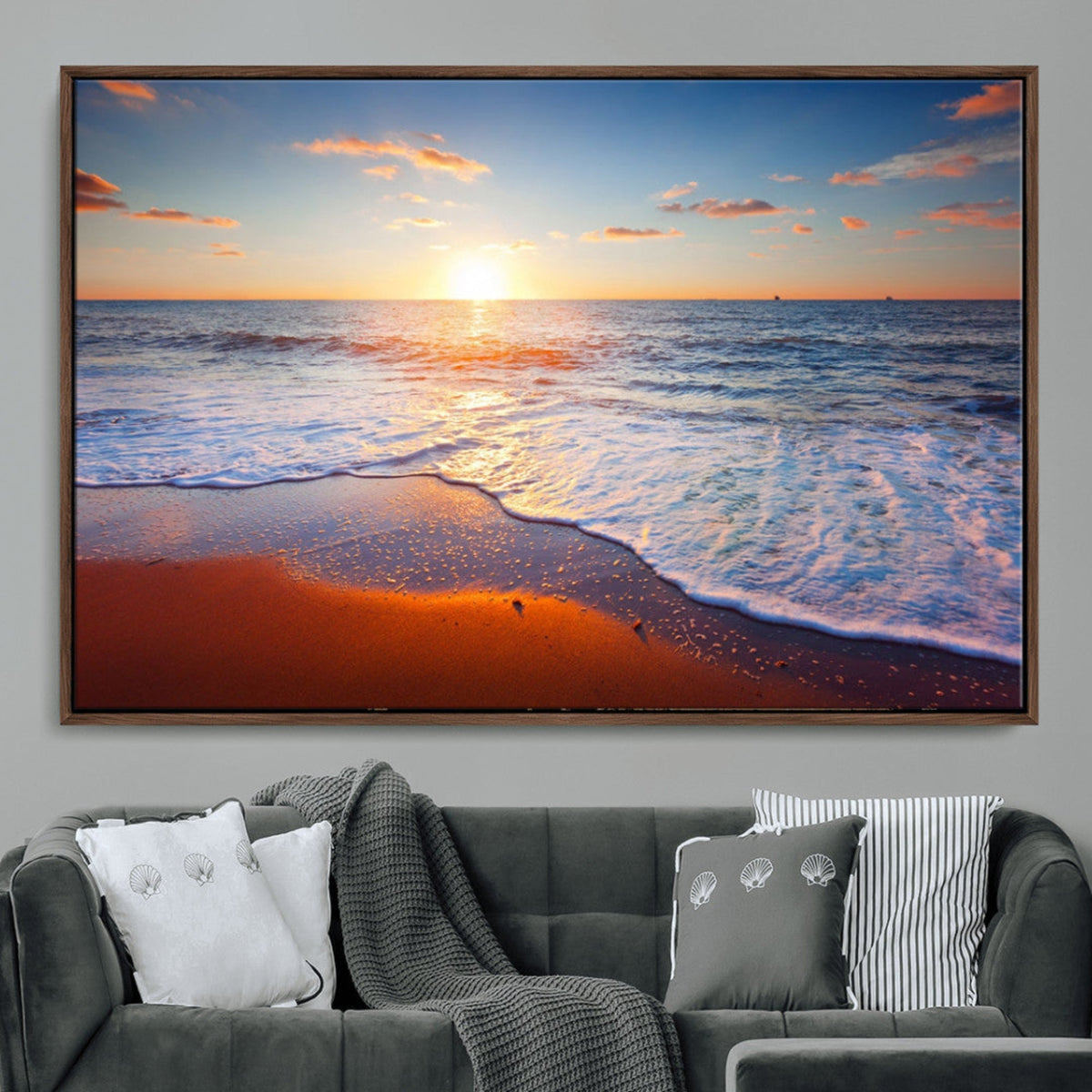 Tropical Ocean Sunset Wall Art Canvas Print, Golden Beach