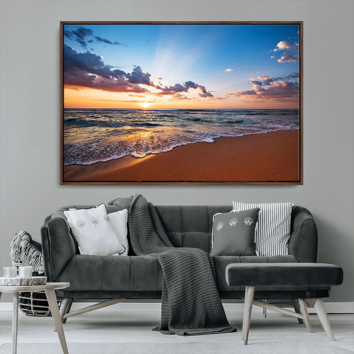 Serene Ocean Sunset Canvas Print, Golden Hour Beach Wall