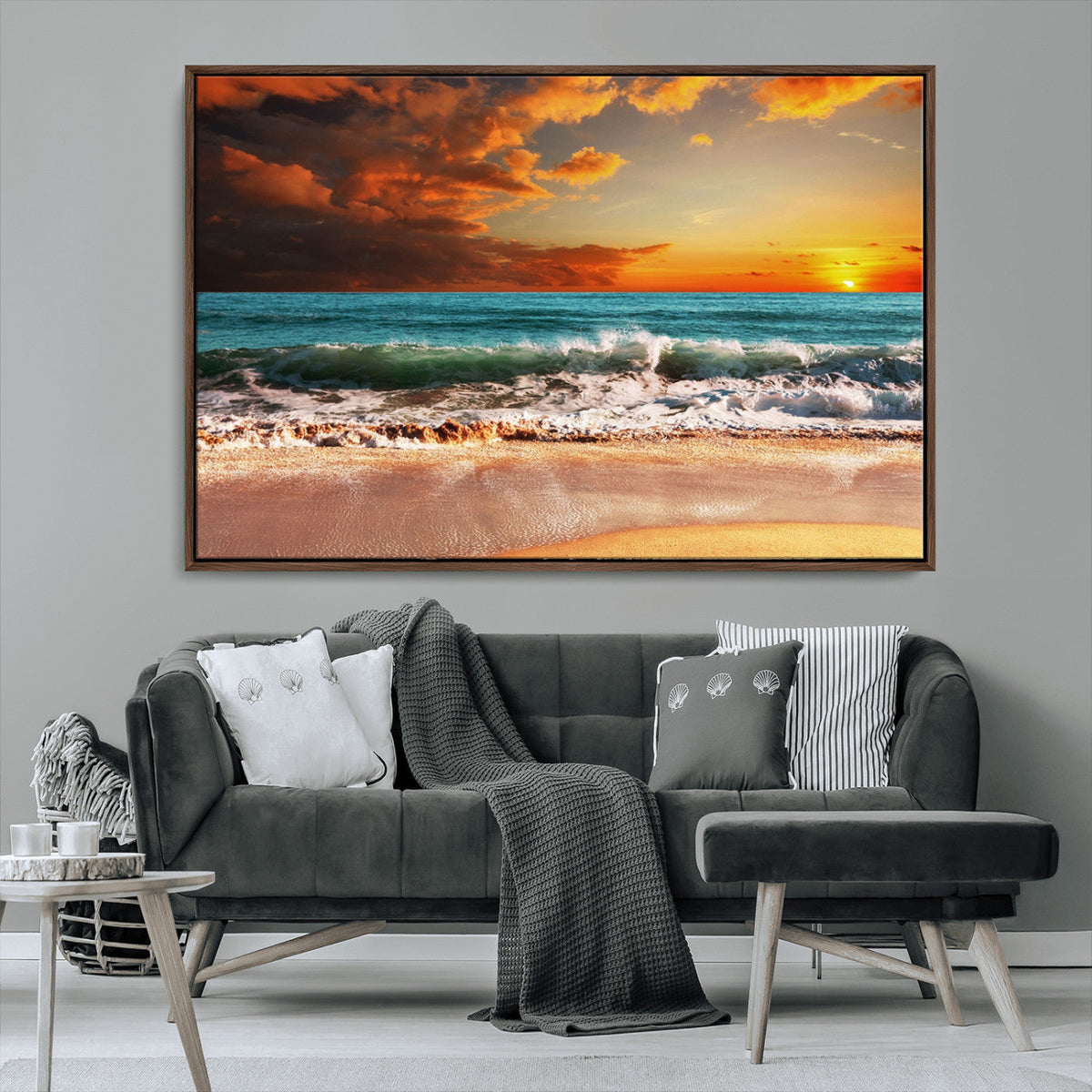 Golden Sunset Beach Canvas Wall Art – Triptych Seascape