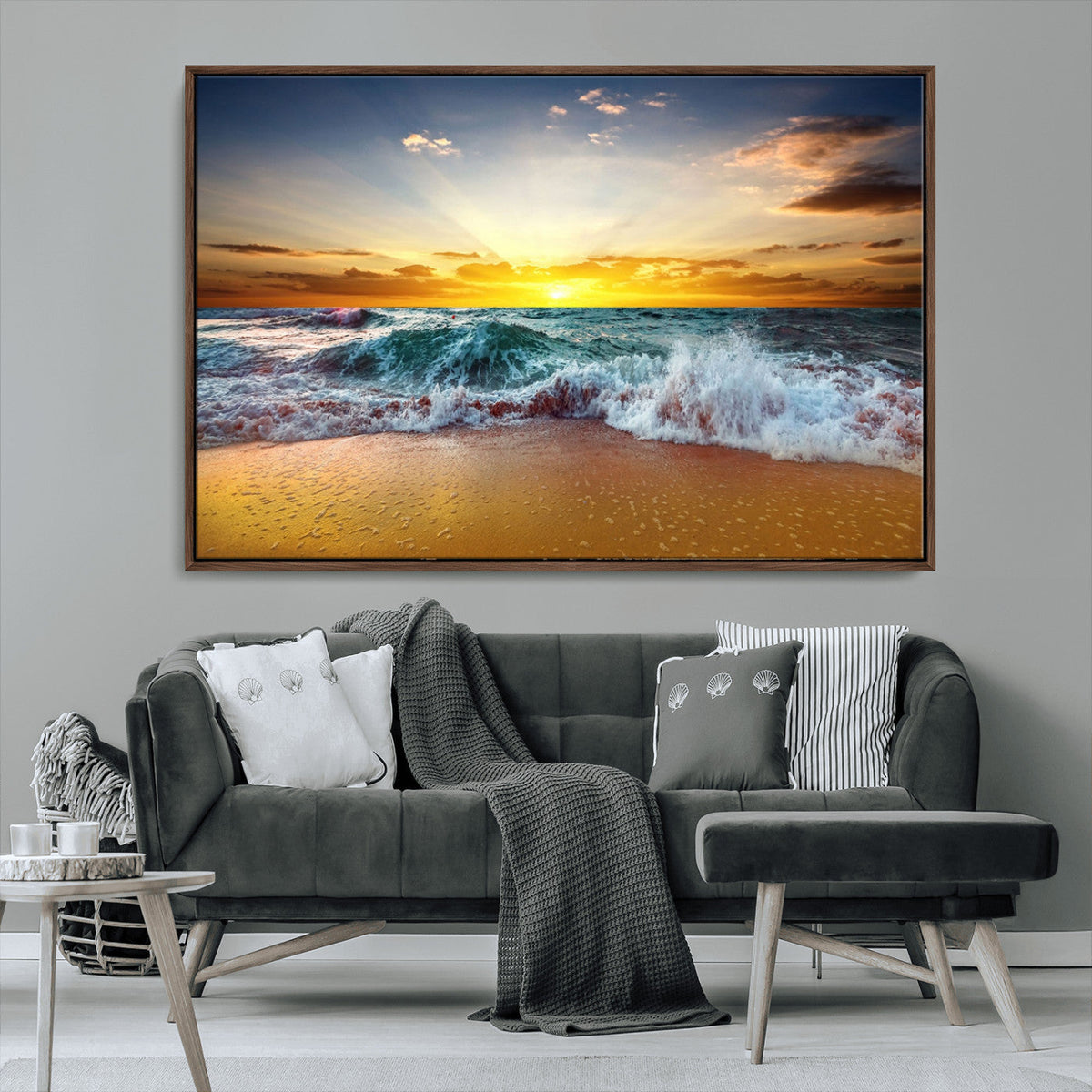 Golden Sunset Ocean Waves Wall Art Canvas Print – Multi