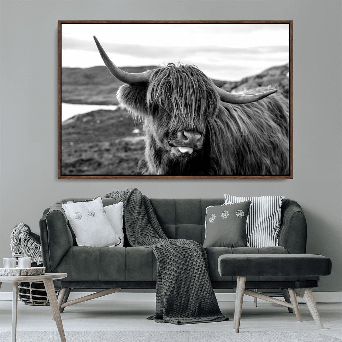 Longhorn Steer Canvas Print Wall Art, Highland Cow Canvas