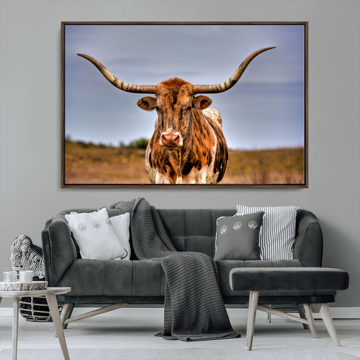 Texas Longhorn Wall Art Print, Framed Longhorn Cow Wall Art