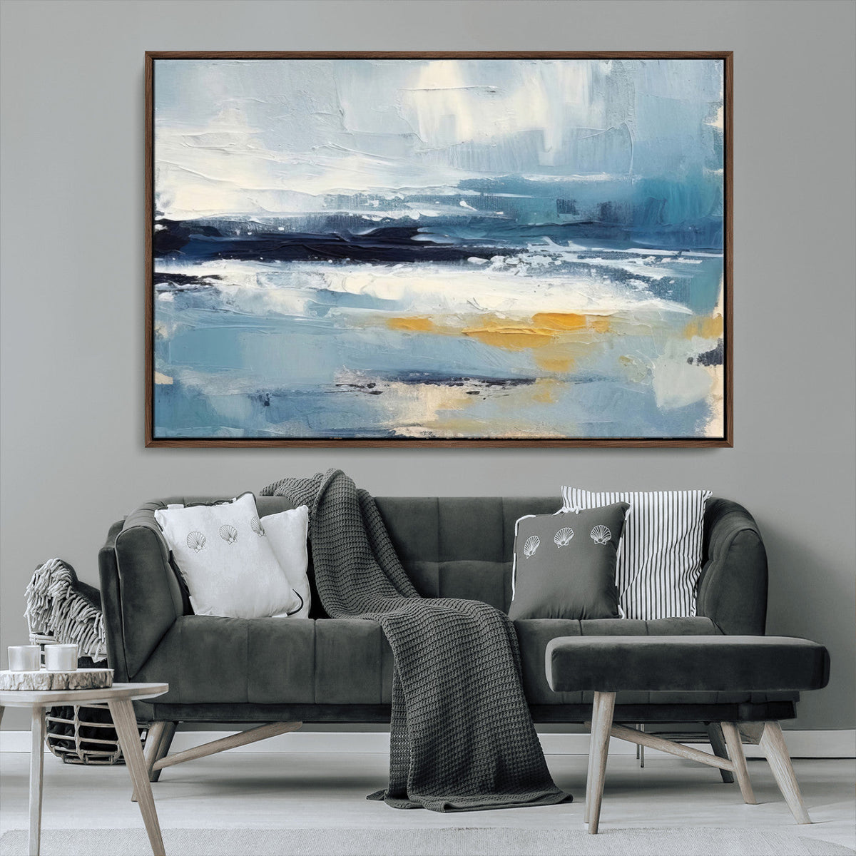 Abstract Ocean Canvas Wall Art - Coastal Blue and Gold