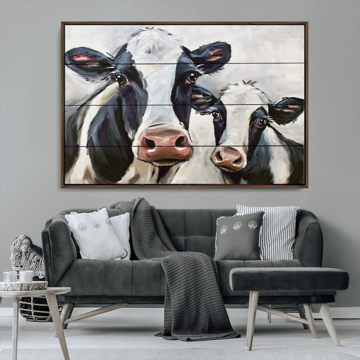 Vintage Baby and Mom Cattle Wall Art Canvas Print