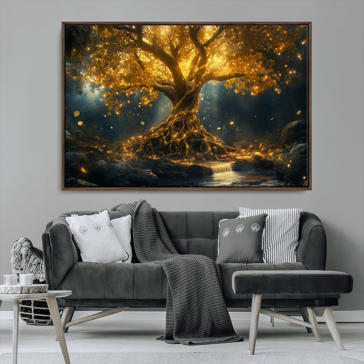 Golden Tree of Life Canvas Wall Art Print - Majestic Glowing