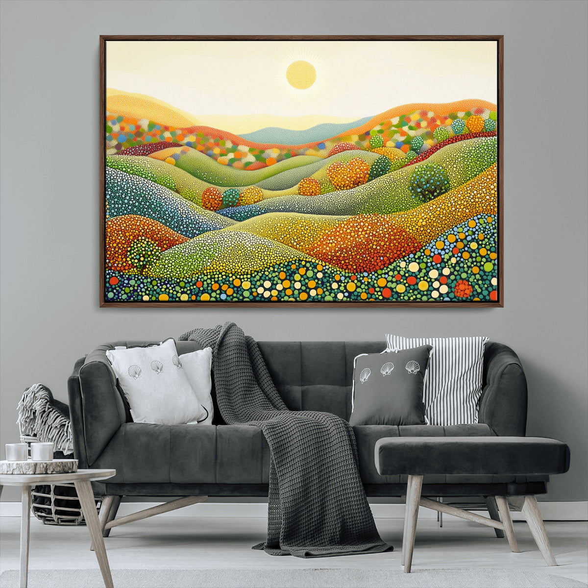 YAYOI KUSAMA Colorful Dot Art Landscape Canvas - Framed