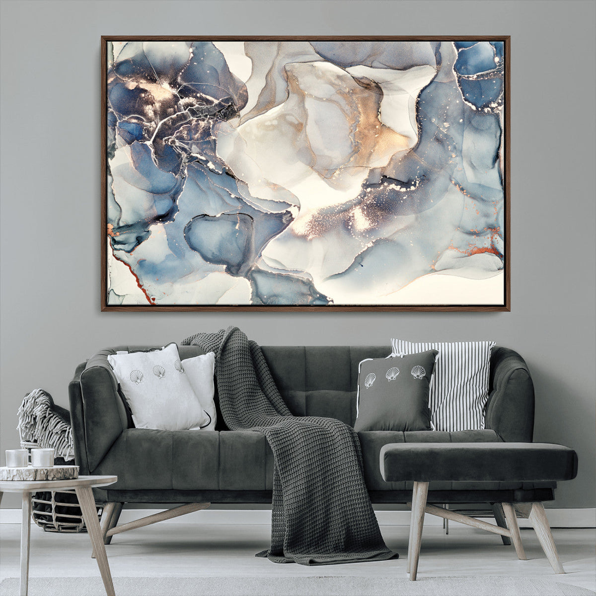 Abstract Blue and Gold Canvas Wall Art - Fluid Modern Ink