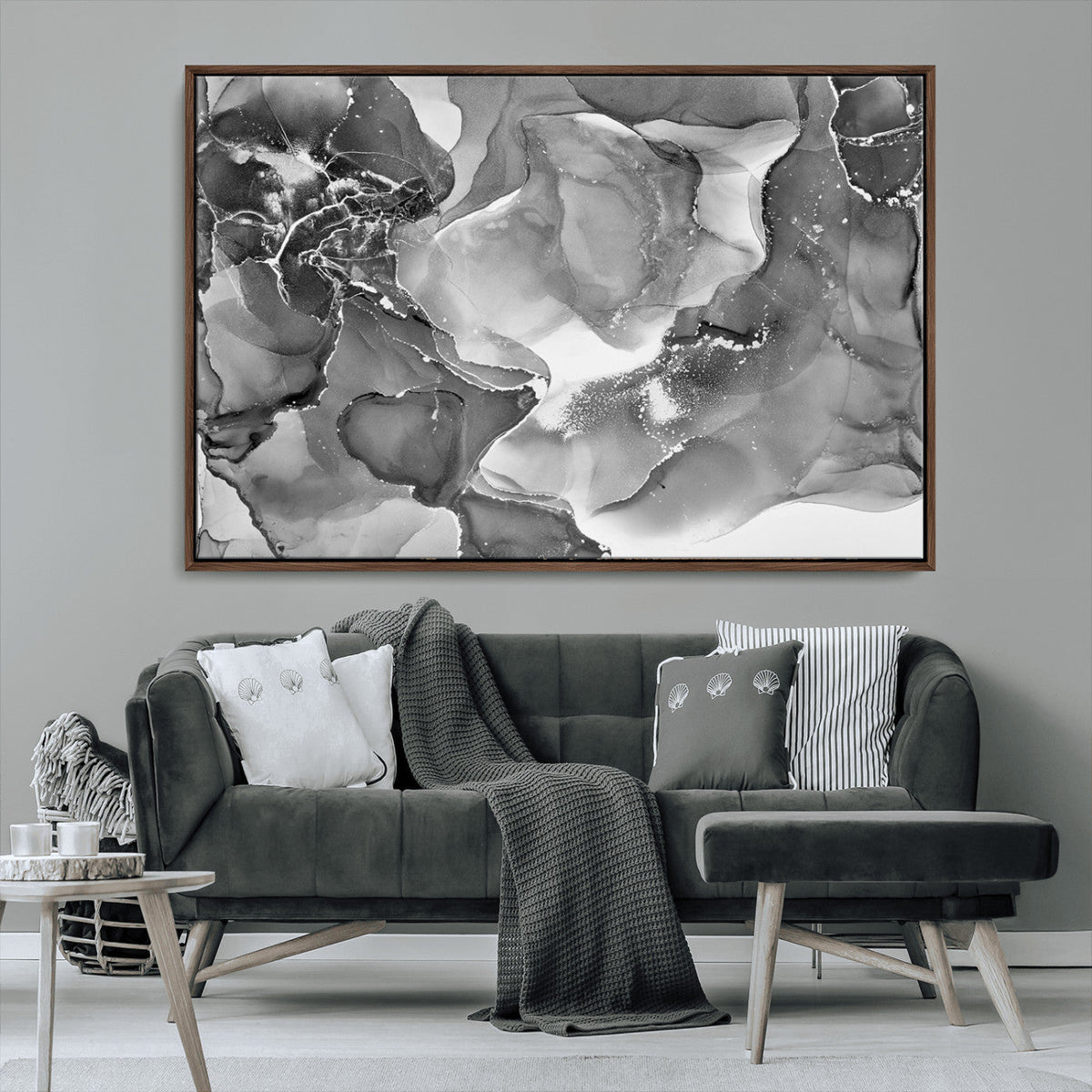 Black White Abstract Canvas Wall Art - Fluid Ink Artwork -