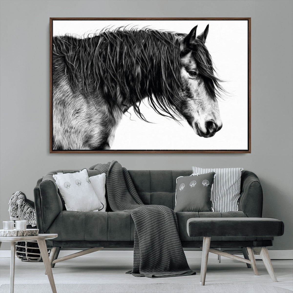 Black Horse Wall Art Canvas Print – Elegant Farmhouse Decor