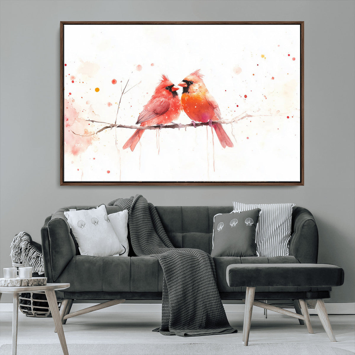Cardinal Bird Canvas Wall Art - Male and Female Cardinal