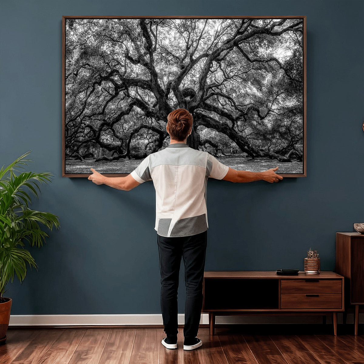 Black and White Old Angel Oak Tree Wall Art Canvas Print