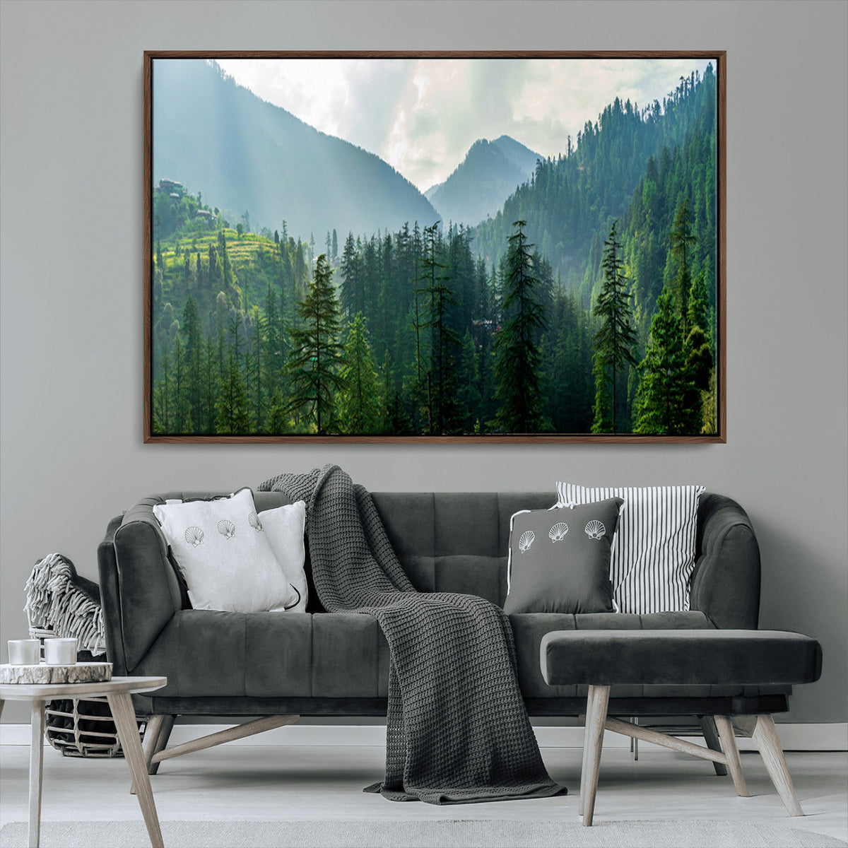 Misty Forest Mountain Wall Art Canvas Print – Framed Serene