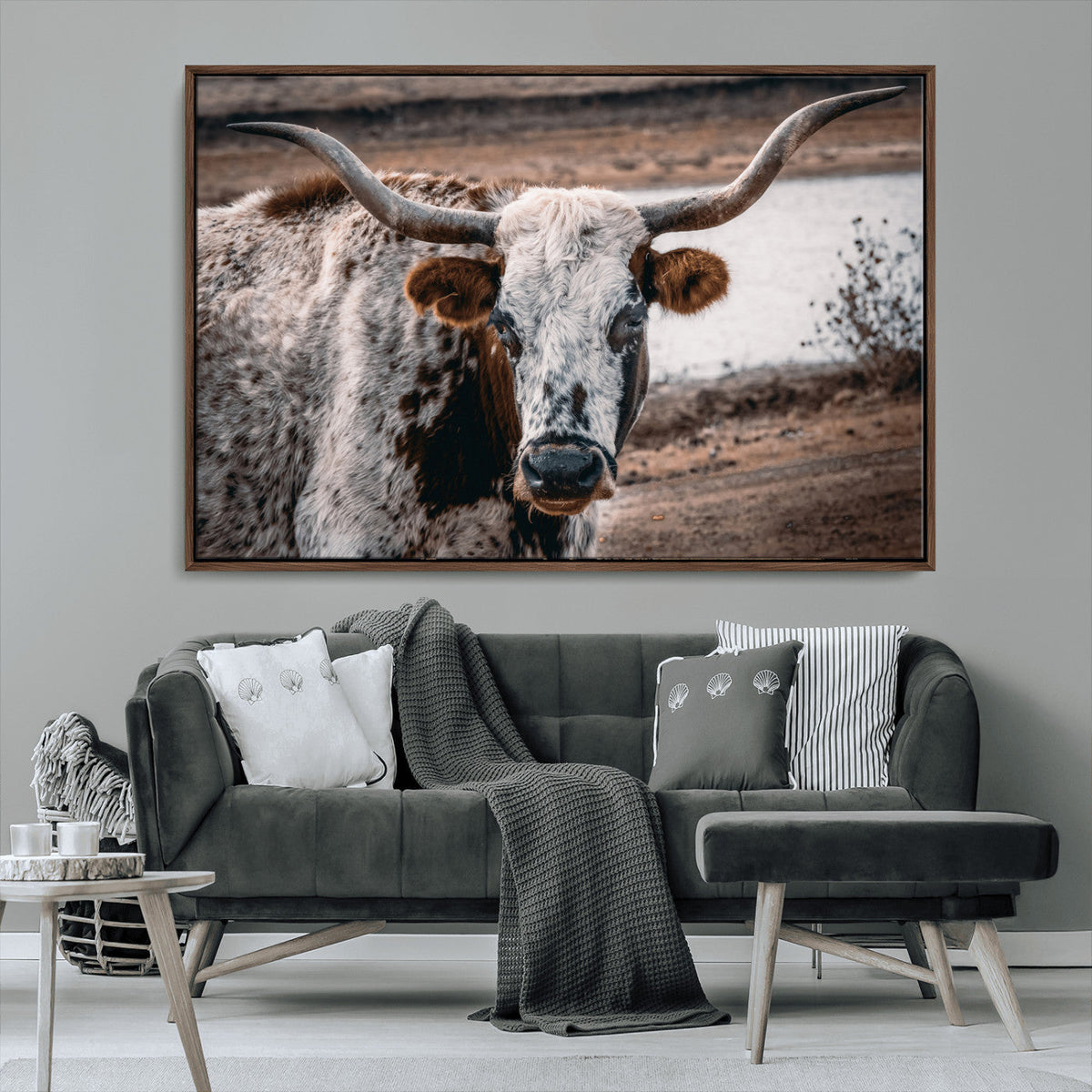 Texas Longhorn Wall Art Canvas Print – Framed Spotted Bull
