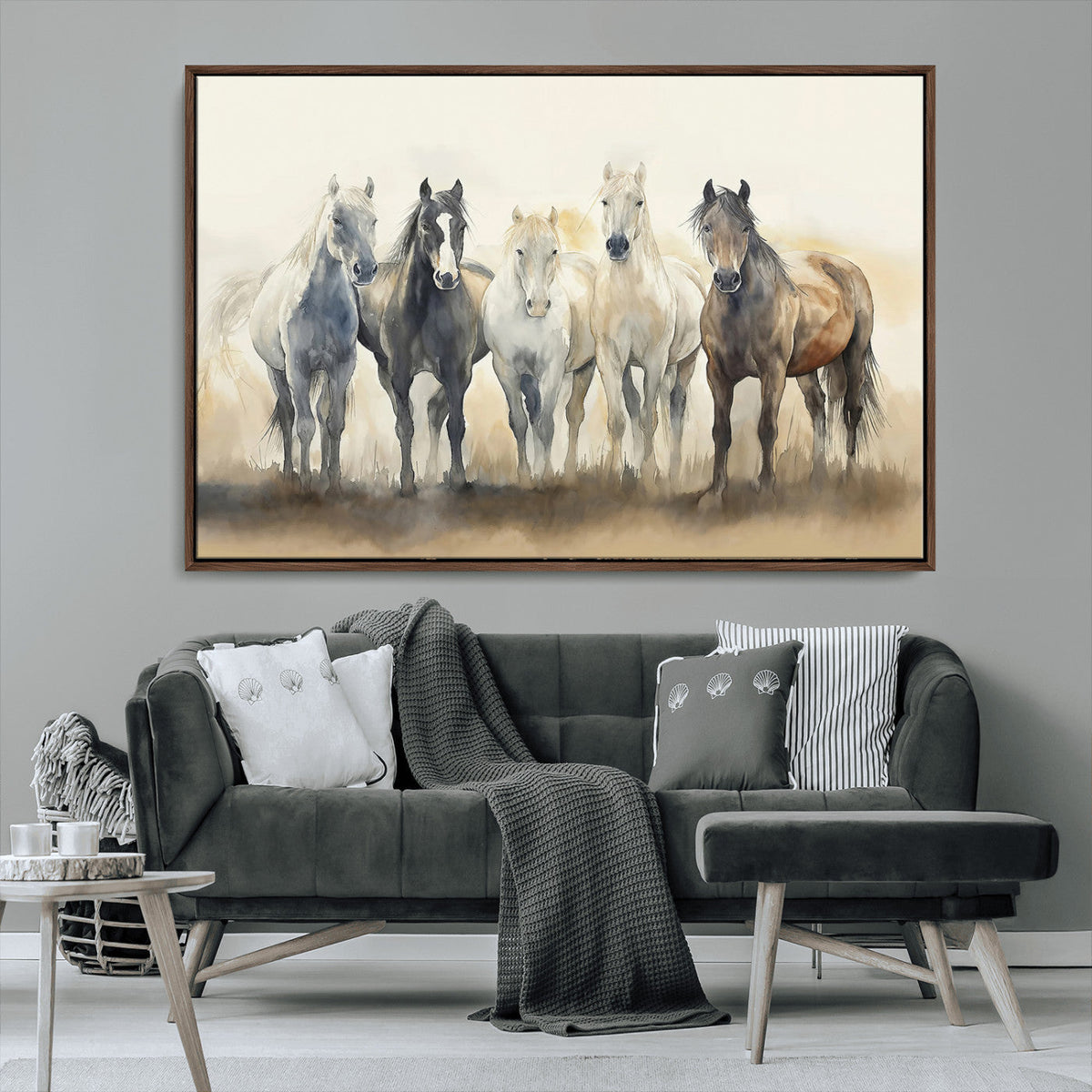 Wild Horses Wall Art Canvas Print, Framed Running Horses Art