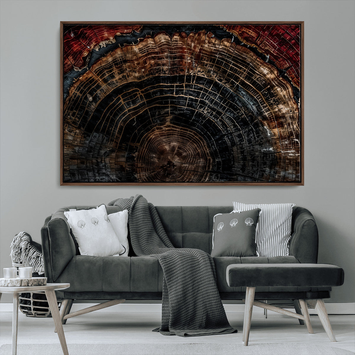 Dark Wood Ring Wall Art Canvas Print – Framed Abstract Tree