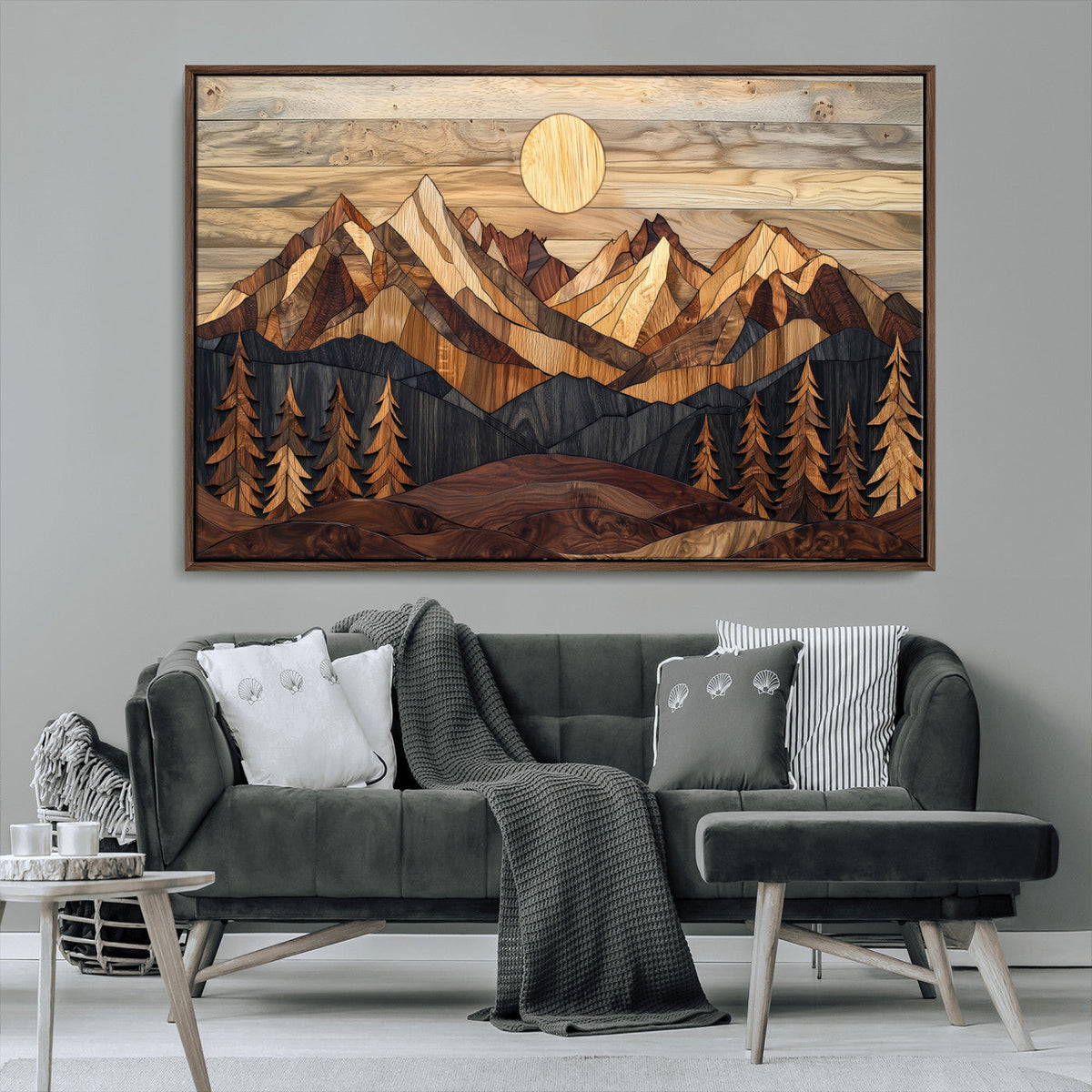Wood Mountain Landscape Wall Art Canvas Print – Framed