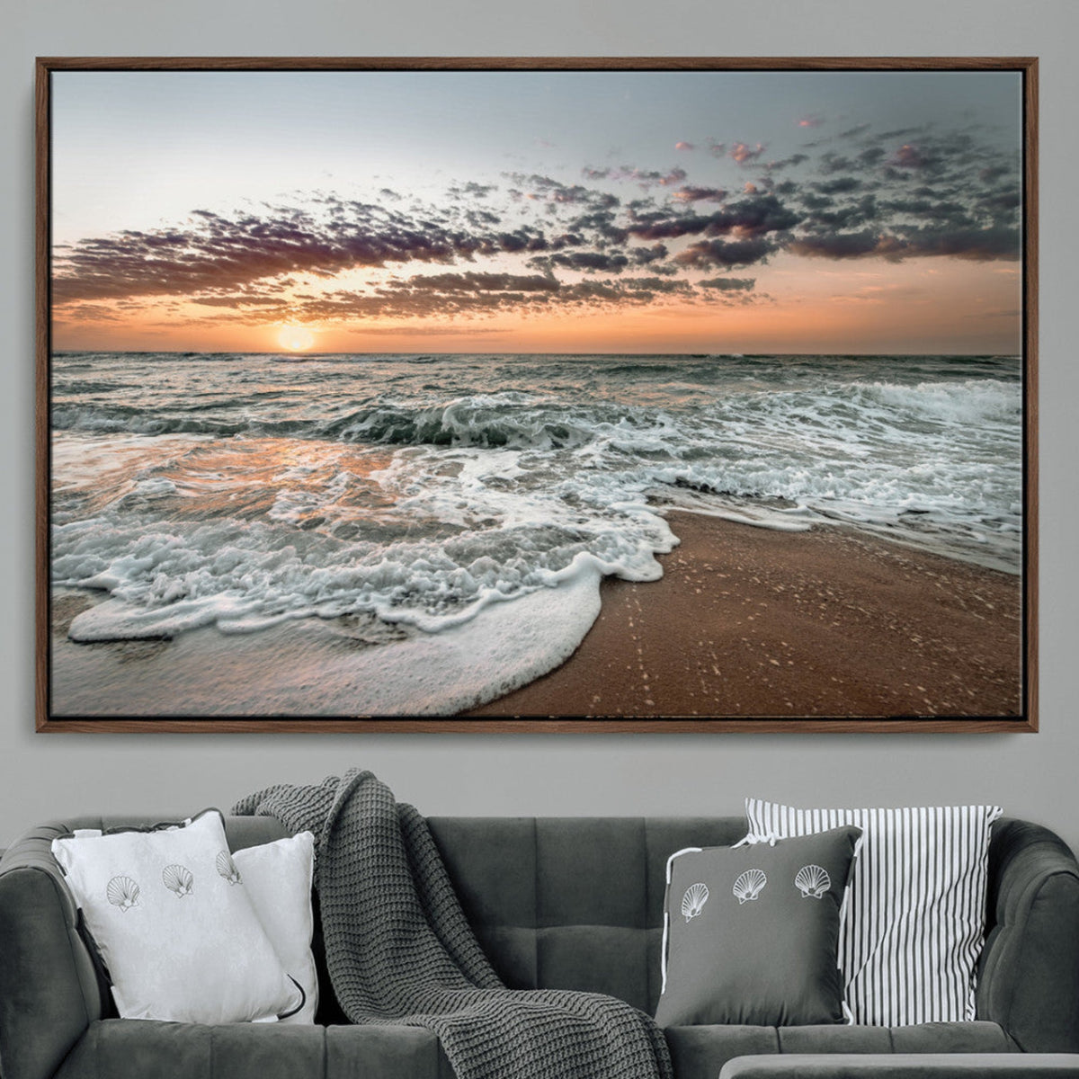 Ocean Sunset Wall Art Canvas Print – Framed Beach Waves